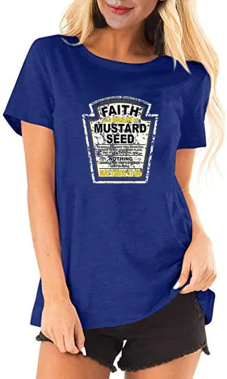 Faith As A Grain of Mustard Seed Women's and Men's Christian Parody T-Shirt Tops Funny Aesthetic Clothes Short Sleeve Blouses