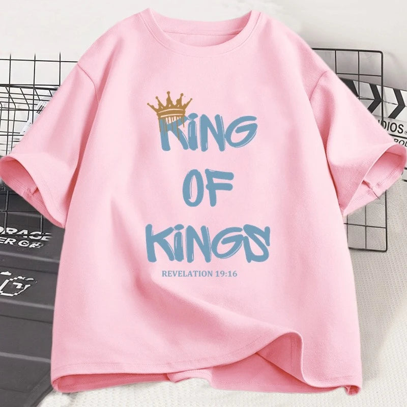 King of Kings T-Shirt Christian Clothing Religious Gift for Women Jesus Christ Streetwear Faith  Short Sleeve Tees