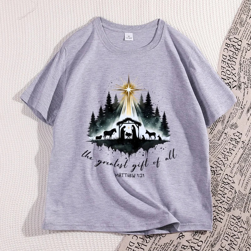 Nativity Christian T-shirt Men Women Christmas Bible Verse Tshirt Casual Cotton Short Sleeve Round Neck Graphic Tees Clothes
