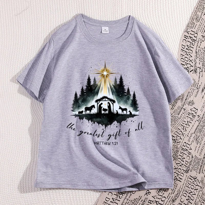 Nativity Christian T-shirt Men Women Christmas Bible Verse Tshirt Casual Cotton Short Sleeve Round Neck Graphic Tees Clothes