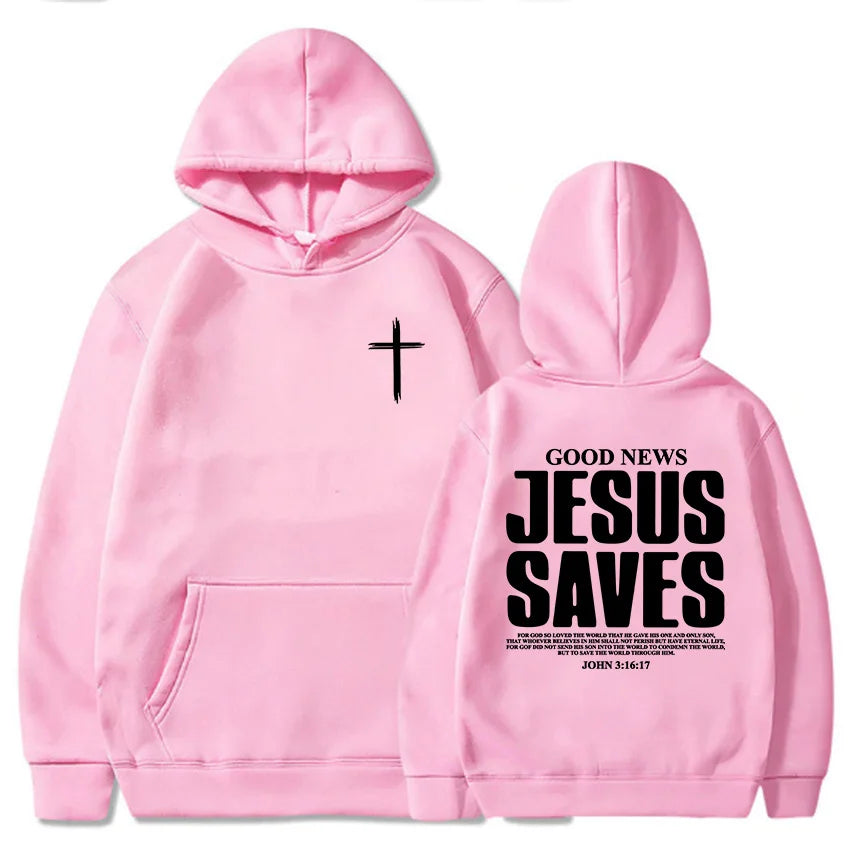 Jesus Saves John 3:16:17 Patterned printed hoodie Christian Bible men's clothing Comfortable pocket sweatshirt