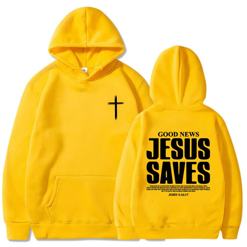Jesus Saves John 3:16:17 Patterned printed hoodie Christian Bible men's clothing Comfortable pocket sweatshirt