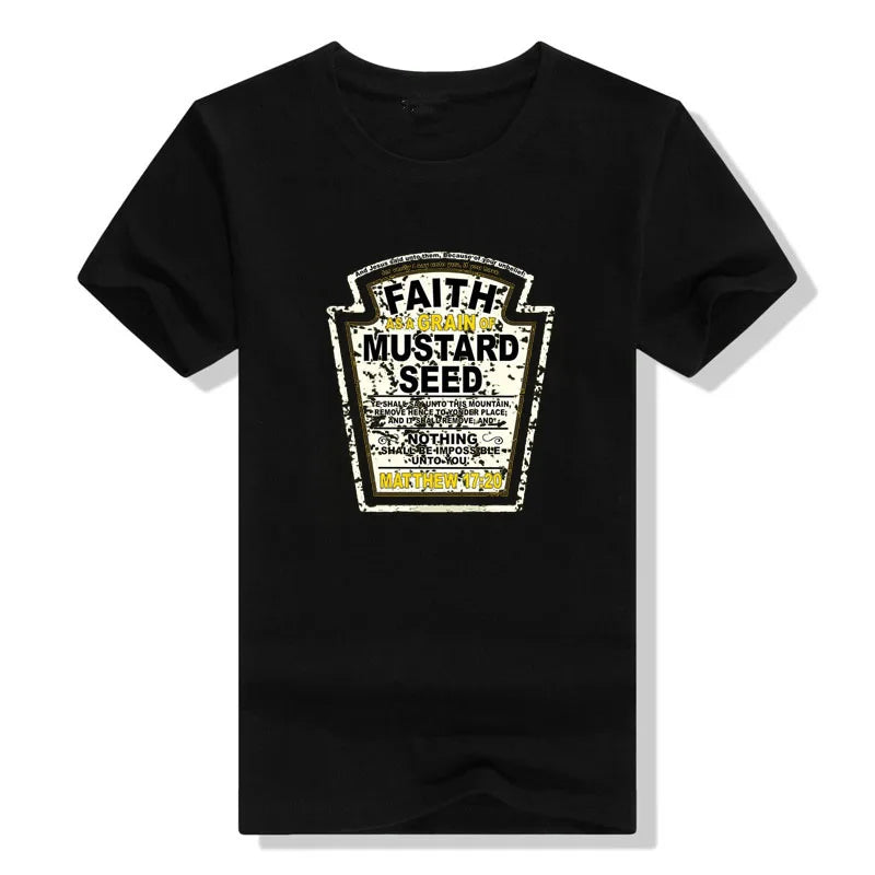 Faith As A Grain of Mustard Seed Women's and Men's Christian Parody T-Shirt Tops Funny Aesthetic Clothes Short Sleeve Blouses