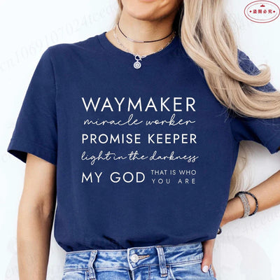 Christian T-shirts Waymaker Clothes Religious Gifts Women Crewneck Tshirts Faith Clothes Christian Bible Verse Pullover Tees Top