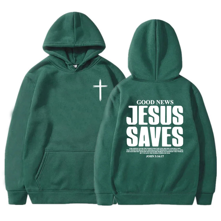 Jesus Saves John 3:16:17 Patterned printed hoodie Christian Bible men's clothing Comfortable pocket sweatshirt