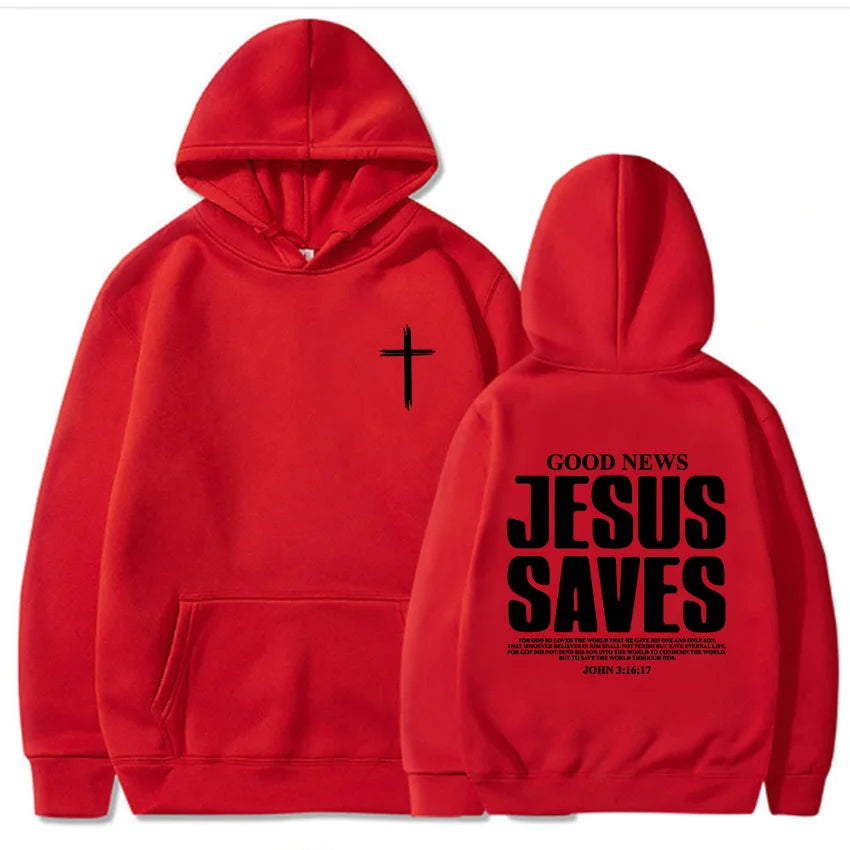 Jesus Saves John 3:16:17 Patterned printed hoodie Christian Bible men's clothing Comfortable pocket sweatshirt