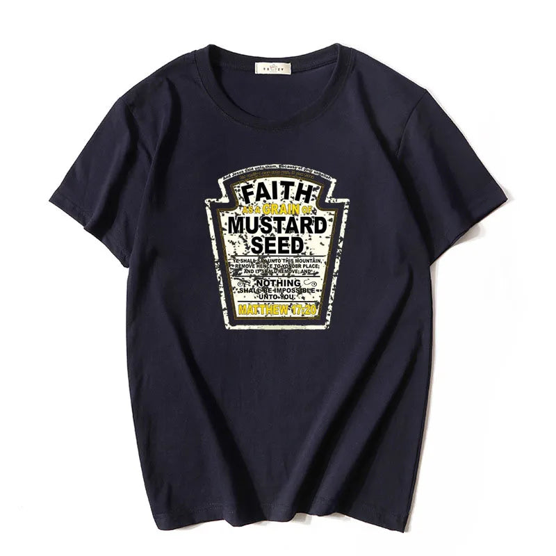 Faith As A Grain of Mustard Seed Women's and Men's Christian Parody T-Shirt Tops Funny Aesthetic Clothes Short Sleeve Blouses