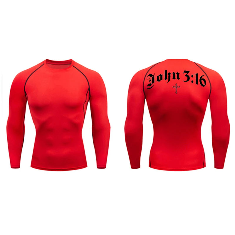 Bible Cross Print Compression Shirt for Men Christian Gym Workout Running T-Shirt Tees Athletic Quick Dry Undershirts Baselayers