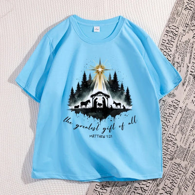 Nativity Christian T-shirt Men Women Christmas Bible Verse Tshirt Casual Cotton Short Sleeve Round Neck Graphic Tees Clothes