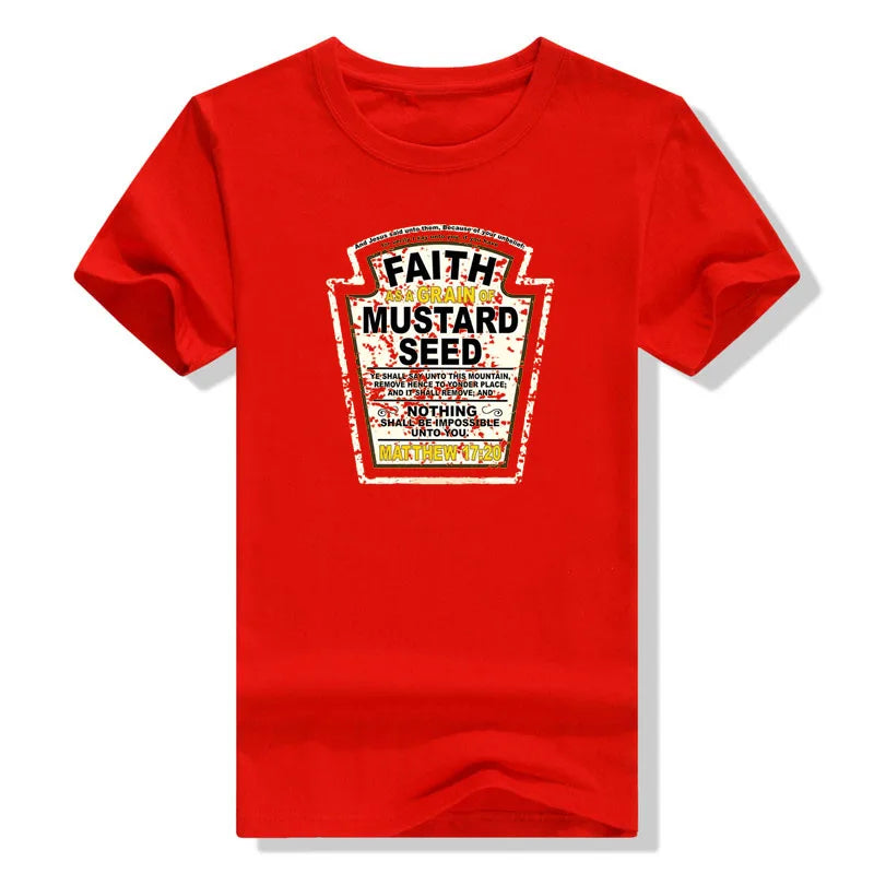 Faith As A Grain of Mustard Seed Women's and Men's Christian Parody T-Shirt Tops Funny Aesthetic Clothes Short Sleeve Blouses