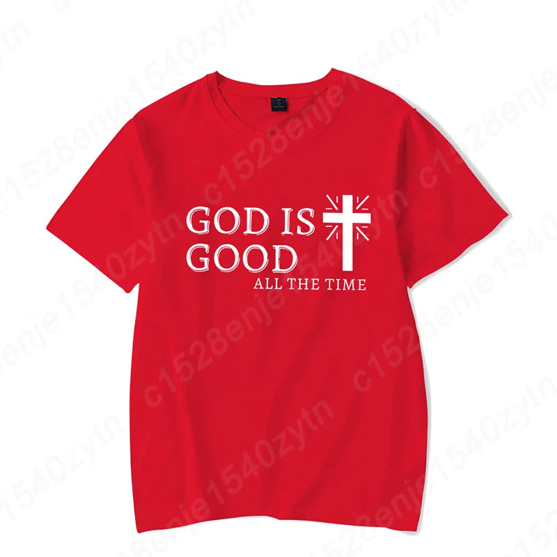 Men Casual Summer Cross & God Is Good All The Time Letter Graphic Printed Short Sleeve T-Shirt, Christian Quote Tees Tops