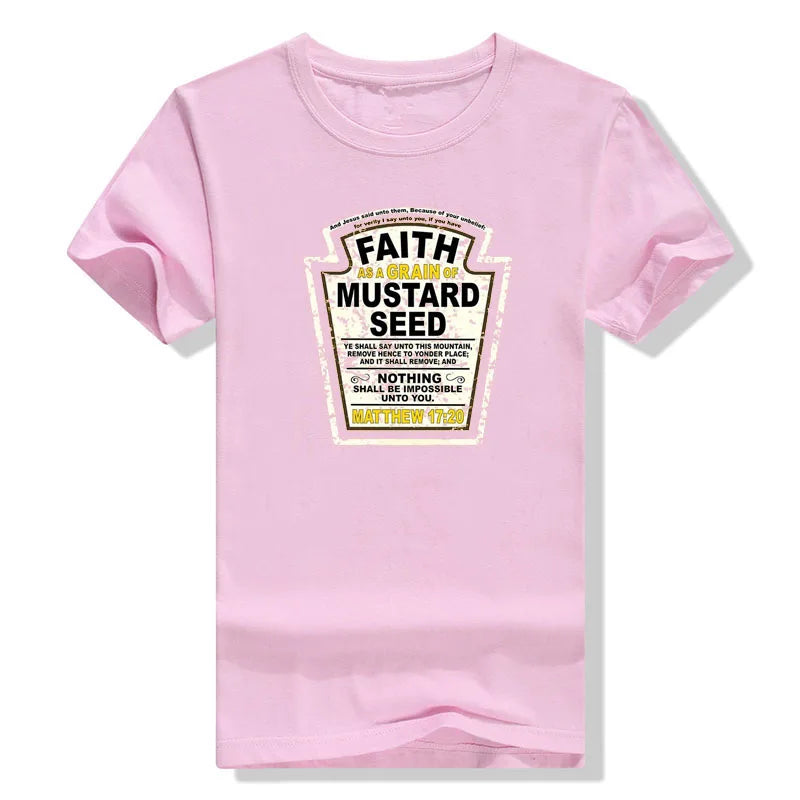Faith As A Grain of Mustard Seed Women's and Men's Christian Parody T-Shirt Tops Funny Aesthetic Clothes Short Sleeve Blouses