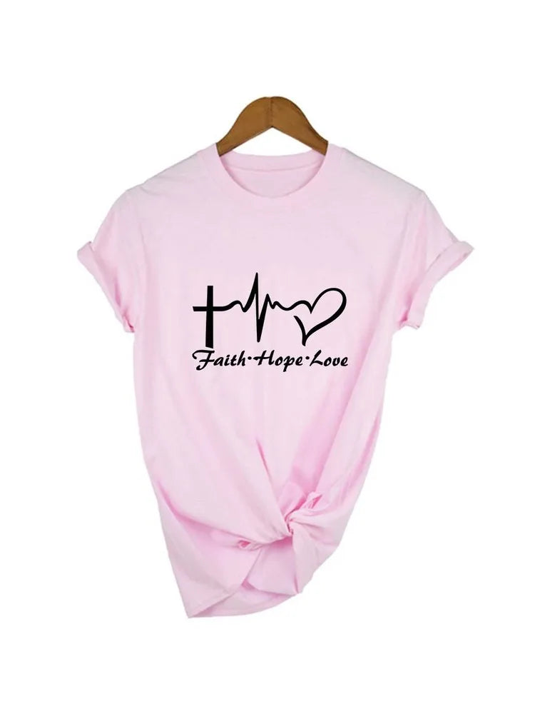 Faith Hope Love Women Christian Tshirt Faith Hope Love Heartbeat Tee Inspirational Slogan Women Fashion Graphic Jesus Faith Tee