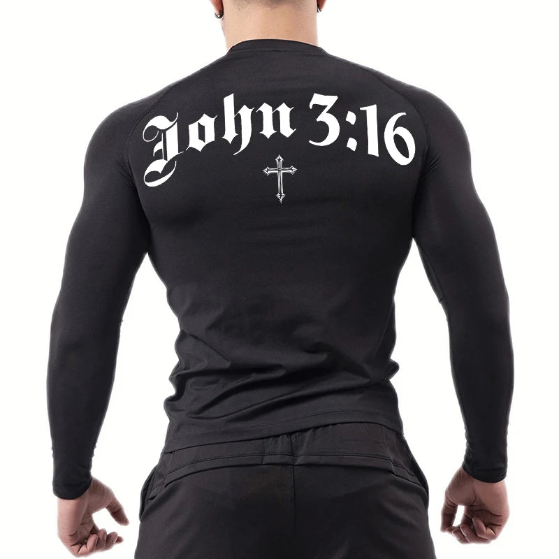 Bible Cross Print Compression Shirt for Men Christian Gym Workout Running T-Shirt Tees Athletic Quick Dry Undershirts Baselayers