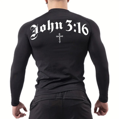 Bible Cross Print Compression Shirt for Men Christian Gym Workout Running T-Shirt Tees Athletic Quick Dry Undershirts Baselayers