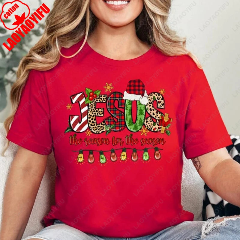 Jesus Is The Reason for The Season Christmas Christian Clothing Trendy Religious Cute Faith Tees Men Women Cotton Xmas Tshirt