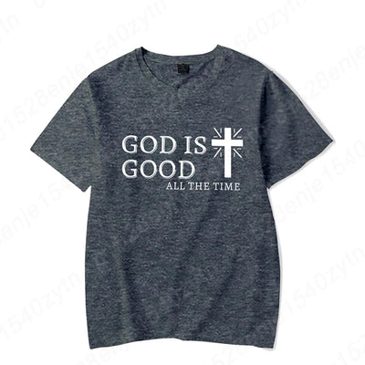 Men Casual Summer Cross & God Is Good All The Time Letter Graphic Printed Short Sleeve T-Shirt, Christian Quote Tees Tops