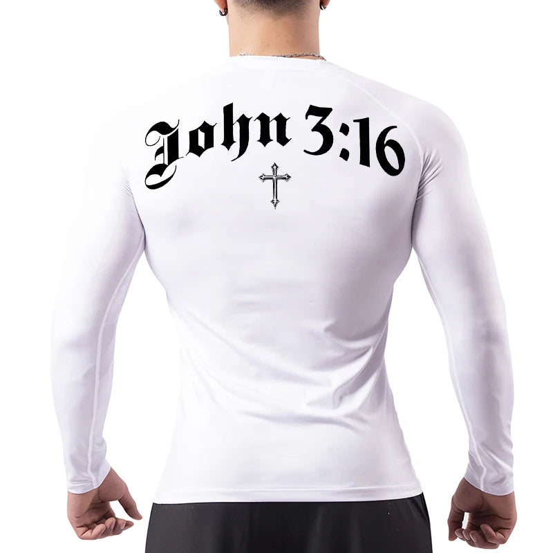 Bible Cross Print Compression Shirt for Men Christian Gym Workout Running T-Shirt Tees Athletic Quick Dry Undershirts Baselayers