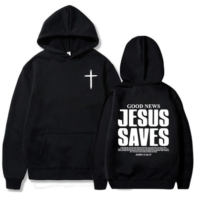 Jesus Saves John 3:16:17 Patterned printed hoodie Christian Bible men's clothing Comfortable pocket sweatshirt