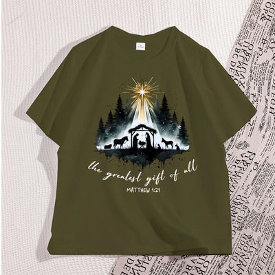 Nativity Christian T-shirt Men Women Christmas Bible Verse Tshirt Casual Cotton Short Sleeve Round Neck Graphic Tees Clothes