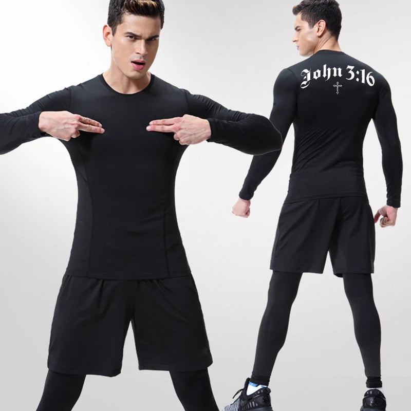Bible Cross Print Compression Shirt for Men Christian Gym Workout Running T-Shirt Tees Athletic Quick Dry Undershirts Baselayers