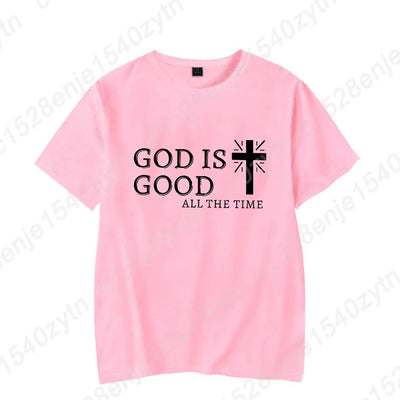 Men Casual Summer Cross & God Is Good All The Time Letter Graphic Printed Short Sleeve T-Shirt, Christian Quote Tees Tops