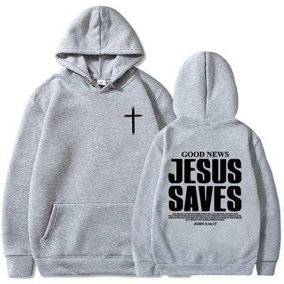 Jesus Saves John 3:16:17 Patterned printed hoodie Christian Bible men's clothing Comfortable pocket sweatshirt