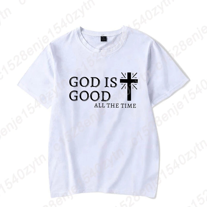 Men Casual Summer Cross & God Is Good All The Time Letter Graphic Printed Short Sleeve T-Shirt, Christian Quote Tees Tops