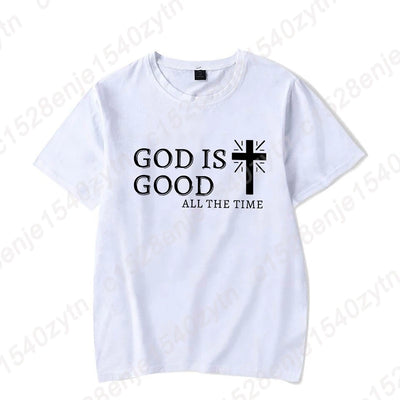 Men Casual Summer Cross & God Is Good All The Time Letter Graphic Printed Short Sleeve T-Shirt, Christian Quote Tees Tops