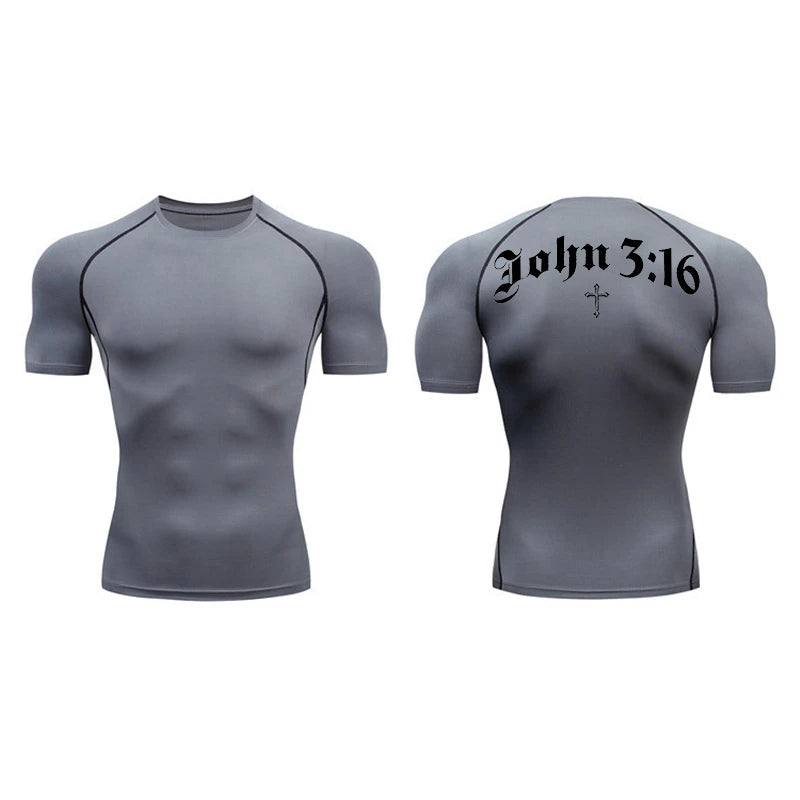 Bible Cross Print Compression Shirt for Men Christian Gym Workout Running T-Shirt Tees Athletic Quick Dry Undershirts Baselayers
