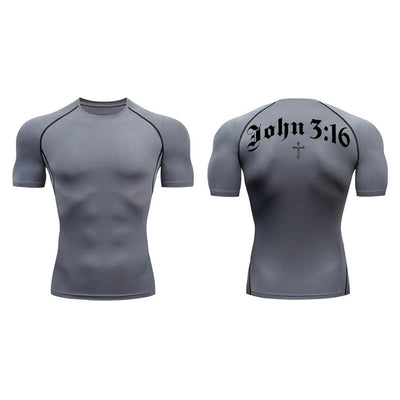 Bible Cross Print Compression Shirt for Men Christian Gym Workout Running T-Shirt Tees Athletic Quick Dry Undershirts Baselayers
