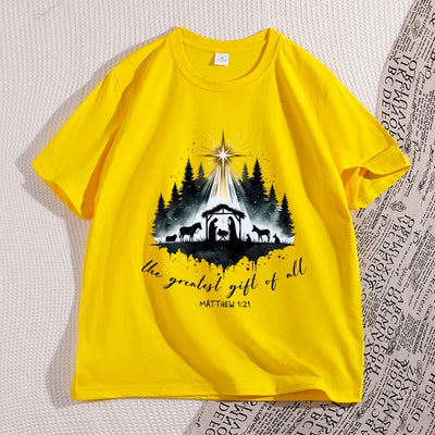 Nativity Christian T-shirt Men Women Christmas Bible Verse Tshirt Casual Cotton Short Sleeve Round Neck Graphic Tees Clothes