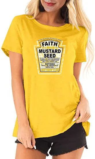 Faith As A Grain of Mustard Seed Women's and Men's Christian Parody T-Shirt Tops Funny Aesthetic Clothes Short Sleeve Blouses