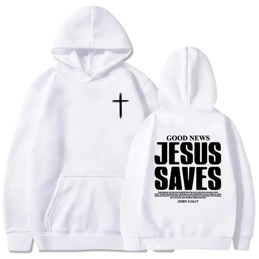 Jesus Saves John 3:16:17 Patterned printed hoodie Christian Bible men's clothing Comfortable pocket sweatshirt
